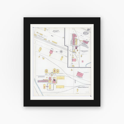 Old map wall art mockup — black gallery frame with white mat — Sanborn Fire Insurance Map from Waukegan, Lake County, Illinois (1900), Sheet #0013