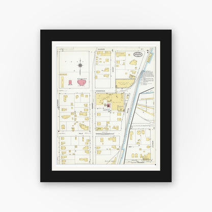 Old map wall art mockup — black gallery frame with white mat — Sanborn Fire Insurance Map from Orange, Orange County, Texas (1919), Sheet #0007