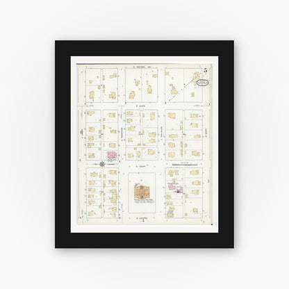 Old map wall art mockup — black gallery frame with white mat — Sanborn Fire Insurance Map from Tuscola, Douglas County, Illinois (1914), Sheet #0005