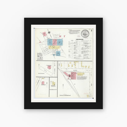 Old map wall art mockup — black gallery frame with white mat — Sanborn Fire Insurance Map from Howell, Livingston County, Michigan (1910) - Complete Map Set