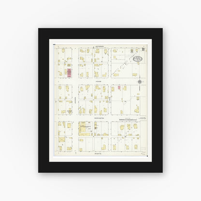 Old map wall art mockup — black gallery frame with white mat — Sanborn Fire Insurance Map from Pittsfield, Pike County, Illinois (1913), Sheet #0008