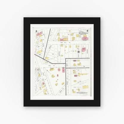 Old map wall art mockup — black gallery frame with white mat — Sanborn Fire Insurance Map from Halfway, Macomb County, Michigan (1925), Sheet #0008