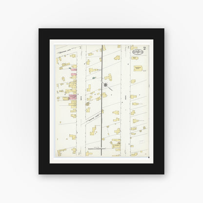 Old map wall art mockup — black gallery frame with white mat — Sanborn Fire Insurance Map from Easthampton, Suffolk County, New York (1909), Sheet #0002