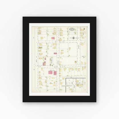 Old map wall art mockup — black gallery frame with white mat — Sanborn Fire Insurance Map from Radford, Independent Cities, Virginia (1913), Sheet #0003
