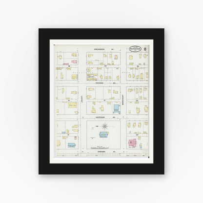 Old map wall art mockup — black gallery frame with white mat — Sanborn Fire Insurance Map from Kankakee, Kankakee County, Illinois (1892), Sheet #0002