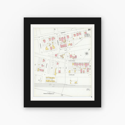 Old map wall art mockup — black gallery frame with white mat — Sanborn Fire Insurance Map from El Paso, El Paso County, Texas (1900), Sheet #0018