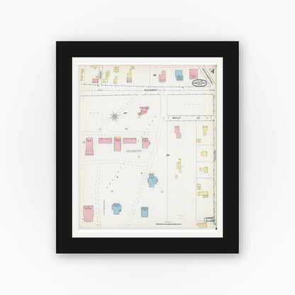 Old map wall art mockup — black gallery frame with white mat — Sanborn Fire Insurance Map from Amherst, Hampshire County, Massachusetts (1892), Sheet #0004