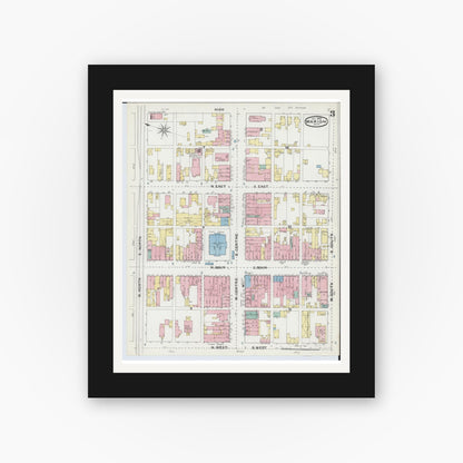 Old map wall art mockup — black gallery frame with white mat — Sanborn Fire Insurance Map from Marion, Marion County, Ohio (1892), Sheet #0003