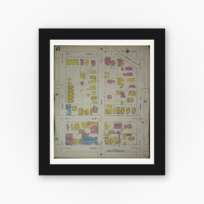Old map wall art mockup — black gallery frame with white mat — Sanborn Fire Insurance Map from Milwaukee, Milwaukee County, Wisconsin (1910), Sheet #0043