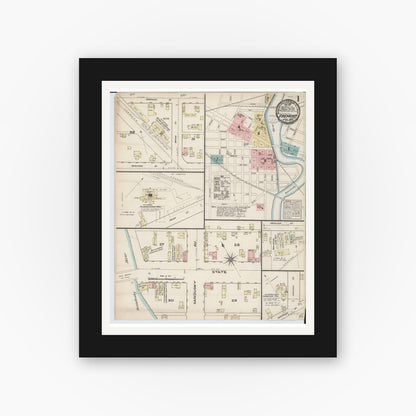 Old map wall art mockup — black gallery frame with white mat — Sanborn Fire Insurance Map from Fremont, Sandusky County, Ohio (1884), Sheet #0001