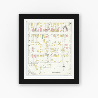 Old map wall art mockup — black gallery frame with white mat — Sanborn Fire Insurance Map from Cambridge, Guernsey County, Ohio (1909), Sheet #0018