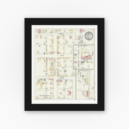 Old map wall art mockup — black gallery frame with white mat — Sanborn Fire Insurance Map from Dublin, Wayne County, Indiana (1892), Sheet #0001