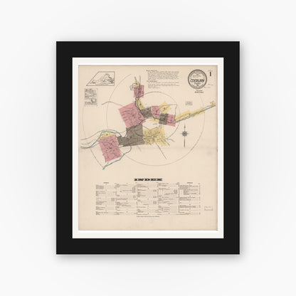 Old map wall art mockup — black gallery frame with white mat — Sanborn Fire Insurance Map from Coeburn, Wise County, Virginia (1922) - Complete Map Set