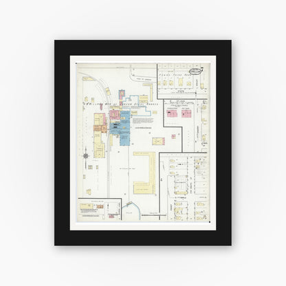 Old map wall art mockup — black gallery frame with white mat — Sanborn Fire Insurance Map from O'Fallon, Saint Clair County, Illinois (1914), Sheet #0007