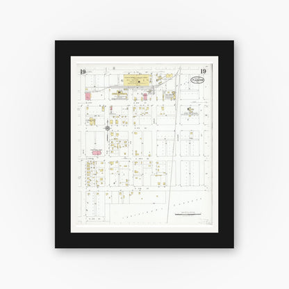 Old map wall art mockup — black gallery frame with white mat — Sanborn Fire Insurance Map from Plainview, Hale County, Texas (1927), Sheet #0019