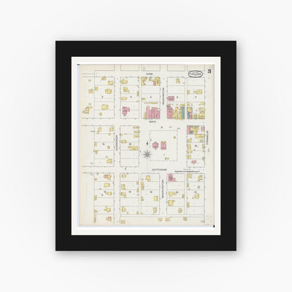 Old map wall art mockup — black gallery frame with white mat — Sanborn Fire Insurance Map from Toulon, Stark County, Illinois (1893), Sheet #0003