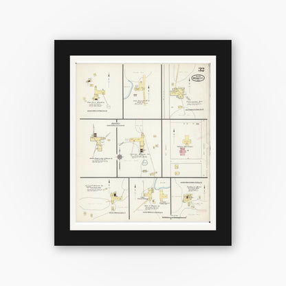 Old map wall art mockup — black gallery frame with white mat — Sanborn Fire Insurance Map from Webb City, Jasper County, Missouri (1915), Sheet #0032