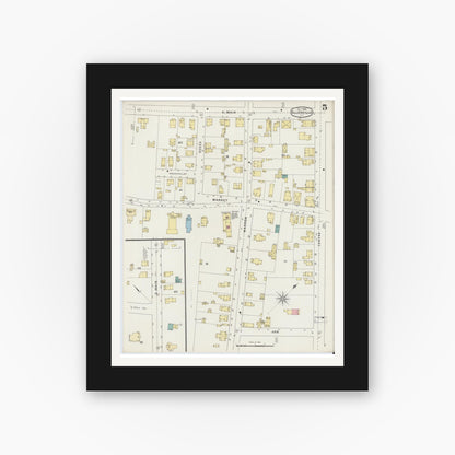 Old map wall art mockup — black gallery frame with white mat — Sanborn Fire Insurance Map from Ellenville, Ulster County, New York (1894), Sheet #0005