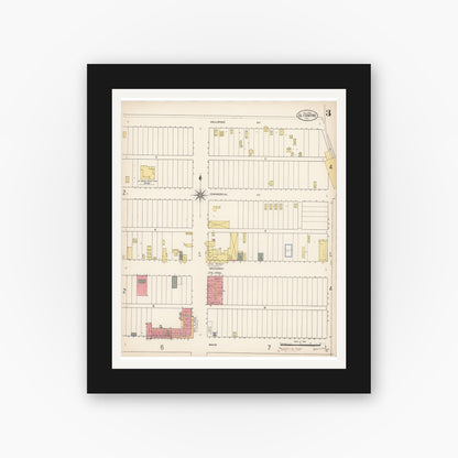 Old map wall art mockup — black gallery frame with white mat — Sanborn Fire Insurance Map from El Centro, Imperial County, California (1910), Sheet #0003