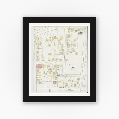 Old map wall art mockup — black gallery frame with white mat — Sanborn Fire Insurance Map from Port Jervis, Orange County, New York (1894), Sheet #0009