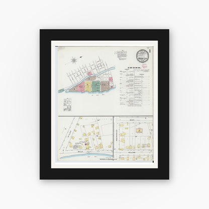 Old map wall art mockup — black gallery frame with white mat — Sanborn Fire Insurance Map from Marine City, Saint Clair County, Michigan (1895) - Complete Map Set