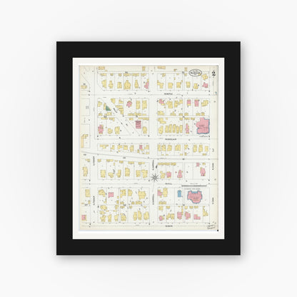 Old map wall art mockup — black gallery frame with white mat — Sanborn Fire Insurance Map from Wabash, Wabash County, Indiana (1901), Sheet #0002