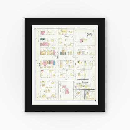 Old map wall art mockup — black gallery frame with white mat — Sanborn Fire Insurance Map from Cass City, Tuscola County, Michigan (1909), Sheet #0003