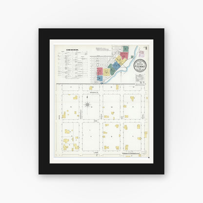 Old map wall art mockup — black gallery frame with white mat — Sanborn Fire Insurance Map from Kissimmee, Osceola County, Florida (1909), Sheet #0001
