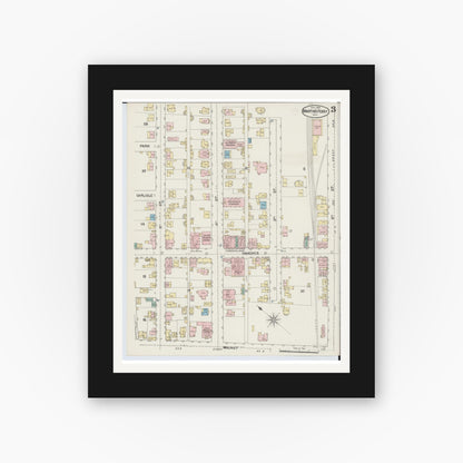 Old map wall art mockup — black gallery frame with white mat — Sanborn Fire Insurance Map from Martins Ferry, Belmont County, Ohio (1890), Sheet #0003