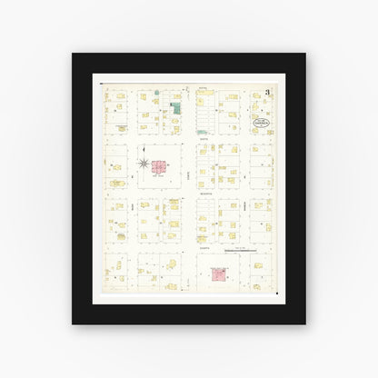 Old map wall art mockup — black gallery frame with white mat — Sanborn Fire Insurance Map from Garner, Hancock County, Iowa (1907), Sheet #0003