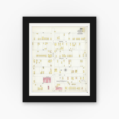 Old map wall art mockup — black gallery frame with white mat — Sanborn Fire Insurance Map from Sharon, Mercer County, Pennsylvania (1908), Sheet #0038