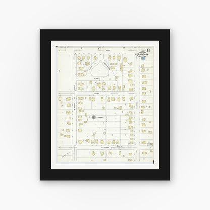 Old map wall art mockup — black gallery frame with white mat — Sanborn Fire Insurance Map from Beaver Dam, Dodge County, Wisconsin (1914), Sheet #0011