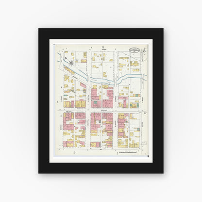 Old map wall art mockup — black gallery frame with white mat — Sanborn Fire Insurance Map from Chippewa Falls, Chippewa County, Wisconsin (1903), Sheet #0003