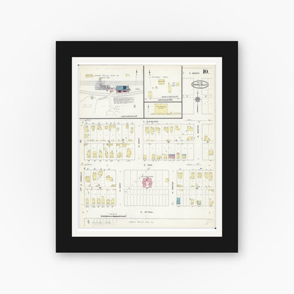 Old map wall art mockup — black gallery frame with white mat — Sanborn Fire Insurance Map from Spring Valley, Bureau County, Illinois (1913), Sheet #0010