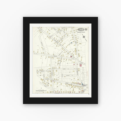 Old map wall art mockup — black gallery frame with white mat — Sanborn Fire Insurance Map from Westfield, Hampden County, Massachusetts (1917), Sheet #0022