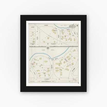 Old map wall art mockup — black gallery frame with white mat — Sanborn Fire Insurance Map from Fergus Falls, Otter Tail County, Minnesota (1890), Sheet #0009