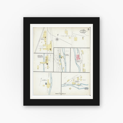 Old map wall art mockup — black gallery frame with white mat — Sanborn Fire Insurance Map from Lee, Berkshire County, Massachusetts (1895), Sheet #0005
