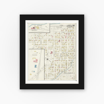 Old map wall art mockup — black gallery frame with white mat — Sanborn Fire Insurance Map from Louisiana, Pike County, Missouri (1917), Sheet #0010