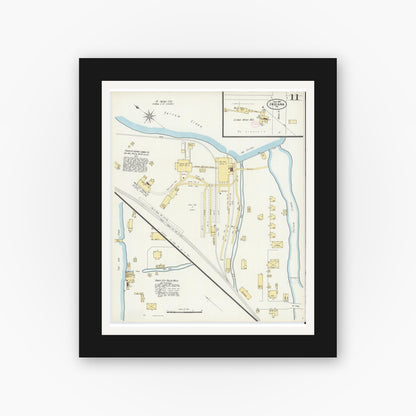 Old map wall art mockup — black gallery frame with white mat — Sanborn Fire Insurance Map from Indiana, Indiana County, Pennsylvania (1888), Sheet #0011