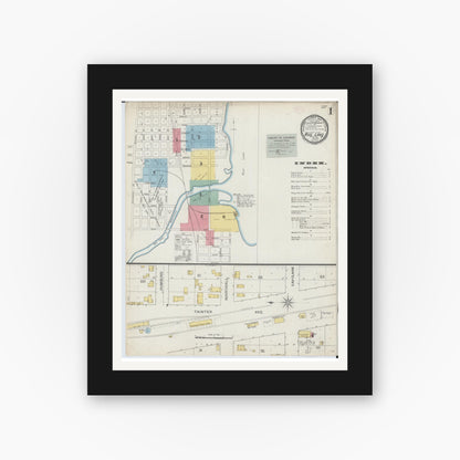 Old map wall art mockup — black gallery frame with white mat — Sanborn Fire Insurance Map from Rice Lake, Barron County, Wisconsin (1893) - Complete Map Set