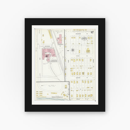 Old map wall art mockup — black gallery frame with white mat — Sanborn Fire Insurance Map from Kankakee, Kankakee County, Illinois (1907), Sheet #0027