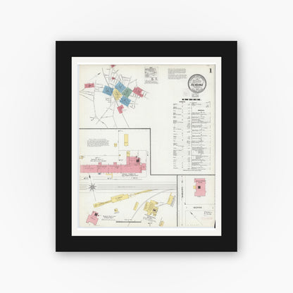 Old map wall art mockup — black gallery frame with white mat — Sanborn Fire Insurance Map from Reading, Middlesex County, Massachusetts (1903) - Complete Map Set
