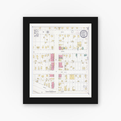 Old map wall art mockup — black gallery frame with white mat — Sanborn Fire Insurance Map from Lathrop, Clinton County, Missouri (1898), Sheet #0001