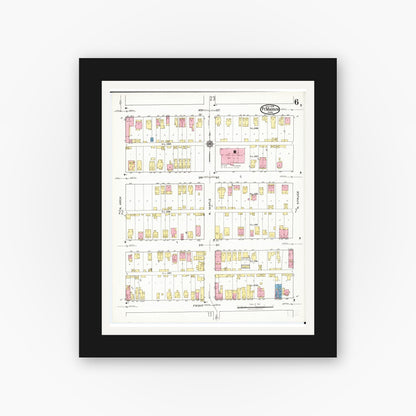 Old map wall art mockup — black gallery frame with white mat — Sanborn Fire Insurance Map from Fort Madison, Lee County, Iowa (1919), Sheet #0006