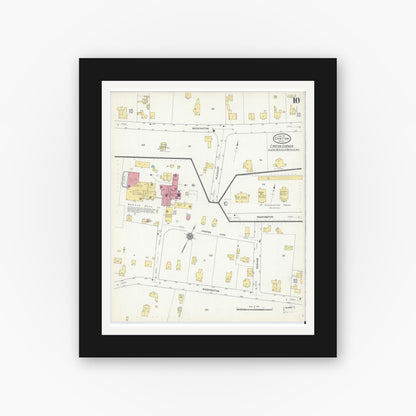 Old map wall art mockup — black gallery frame with white mat — Sanborn Fire Insurance Map from Canton, Norfolk County, Massachusetts (1911), Sheet #0010