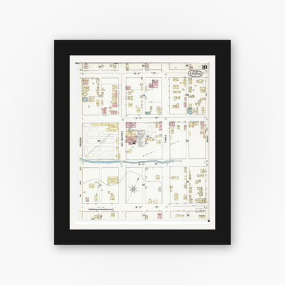 Old map wall art mockup — black gallery frame with white mat — Sanborn Fire Insurance Map from Keokuk, Lee County, Iowa (1888), Sheet #0010