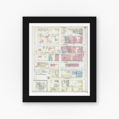 Old map wall art mockup — black gallery frame with white mat — Sanborn Fire Insurance Map from Wabash, Wabash County, Indiana (1893), Sheet #0005