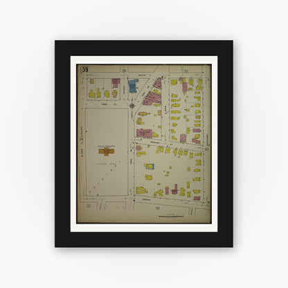 Old map wall art mockup — black gallery frame with white mat — Sanborn Fire Insurance Map from Kenosha, Kenosha County, Wisconsin. (1918), Sheet 43