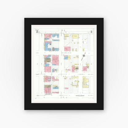 Old map wall art mockup — black gallery frame with white mat — Sanborn Fire Insurance Map from Pecos, Reeves County, Texas (1939), Sheet #0002