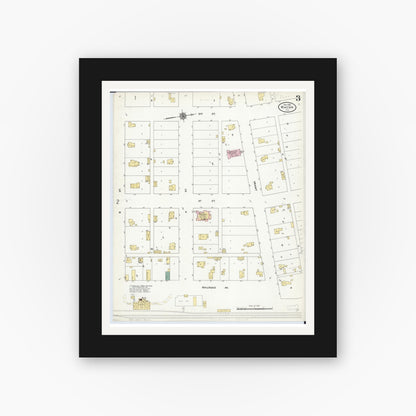 Old map wall art mockup — black gallery frame with white mat — Sanborn Fire Insurance Map from Macon, Macon County, Illinois (1910), Sheet #0003